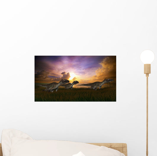 Three Utahraptors Running across Wall Decal Design 6