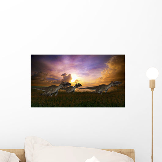 Three Utahraptors Running across Wall Decal Design 6