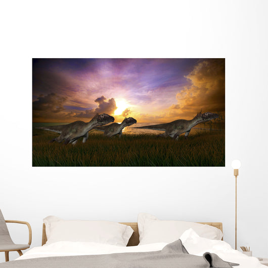 Three Utahraptors Running across Wall Decal Design 6