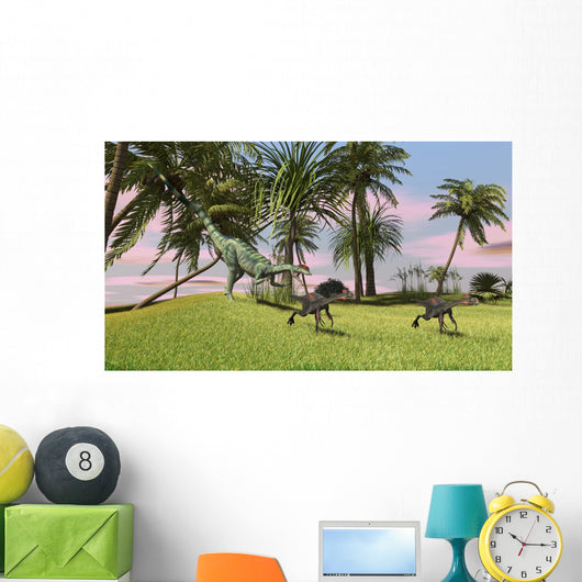 Dilophosaurus Chasing Two Gigantoraptors Wall Decal