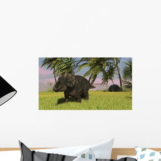 Triceratops Roaming Tropical Environment Wall Decal Design 1