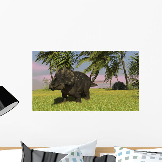 Triceratops Roaming Tropical Environment Wall Decal Design 1