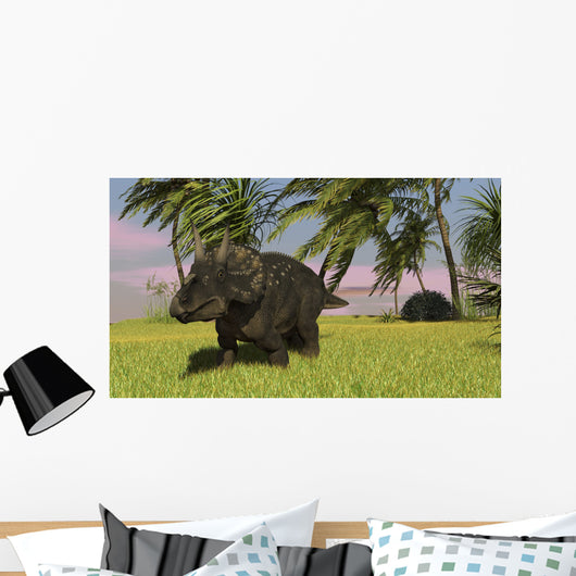 Triceratops Roaming Tropical Environment Wall Decal Design 1