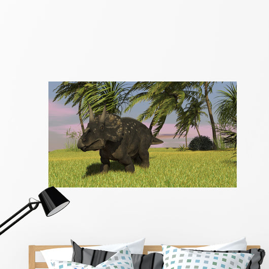 Triceratops Roaming Tropical Environment Wall Decal Design 1