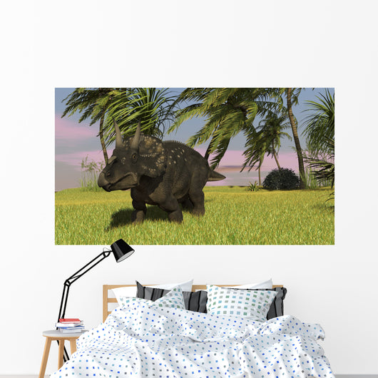 Triceratops Roaming Tropical Environment Wall Decal Design 1