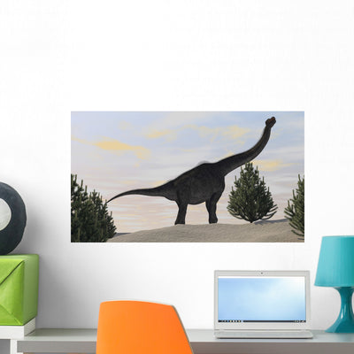 Large Brachiosaurus amongst Pine Wall Decal shown on a wall