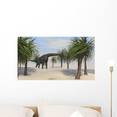 Large Brachiosaurus Grazing Trees Wall Decal Design 2 shown on a wall