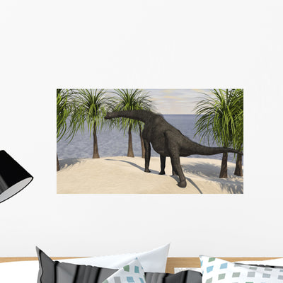 Large Brachiosaurus Grazing Trees Wall Decal Design 1 shown on a wall