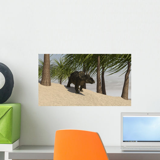 Triceratops Walking Tropical Environment Wall Decal Design 2