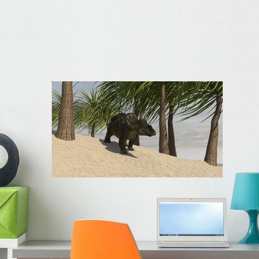 Triceratops Walking Tropical Environment Wall Decal Design 2