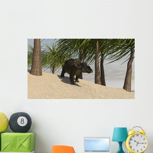 Triceratops Walking Tropical Environment Wall Decal Design 2