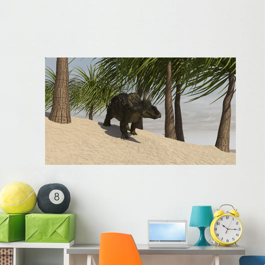 Triceratops Walking Tropical Environment Wall Decal Design 2