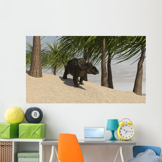 Triceratops Walking Tropical Environment Wall Decal Design 2
