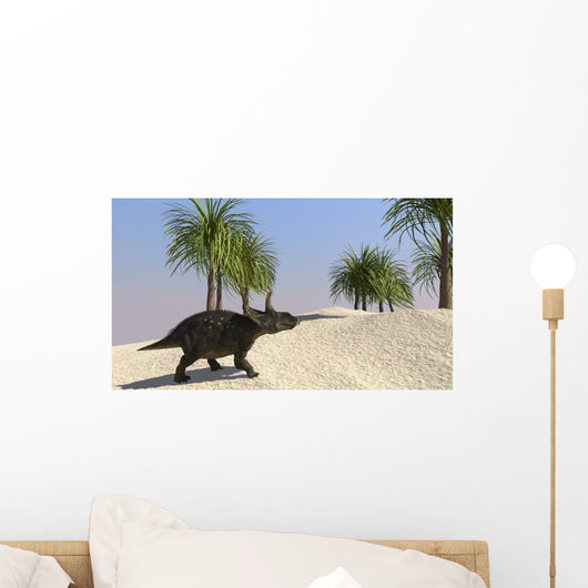 Triceratops Walking Tropical Environment Wall Decal Design 1
