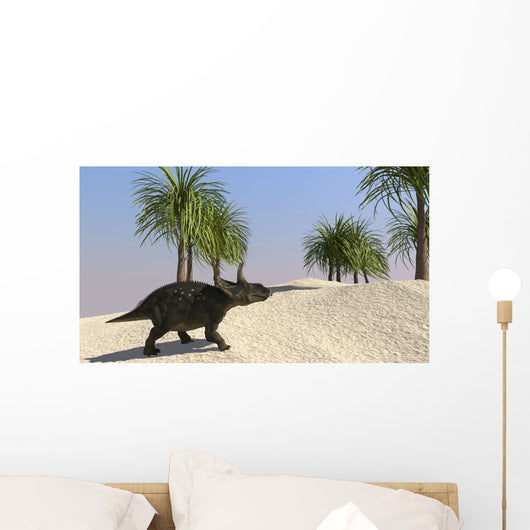 Triceratops Walking Tropical Environment Wall Decal Design 1