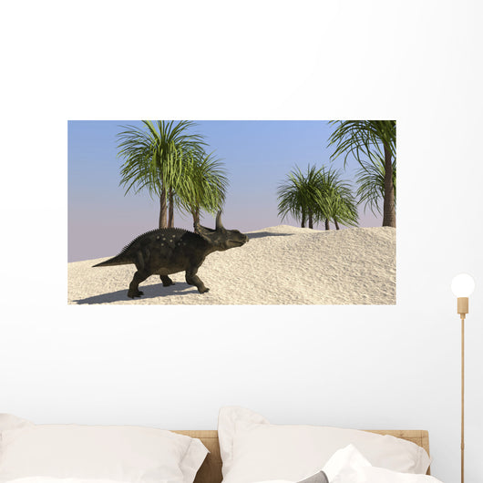 Triceratops Walking Tropical Environment Wall Decal Design 1