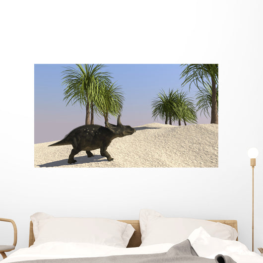 Triceratops Walking Tropical Environment Wall Decal Design 1