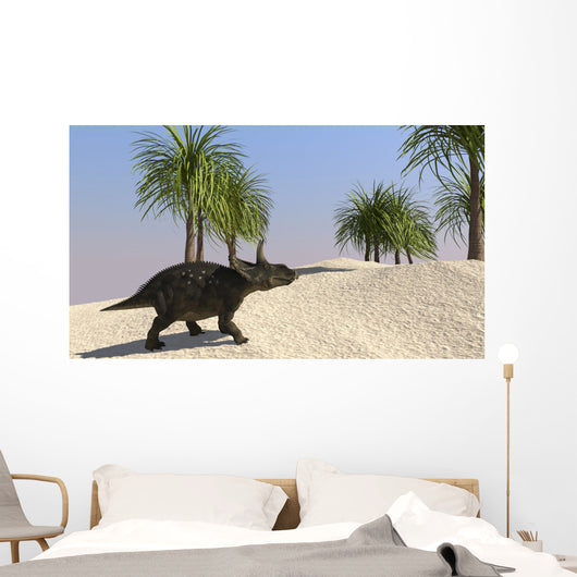 Triceratops Walking Tropical Environment Wall Decal Design 1