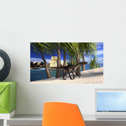 Utahraptor Walking along Shore Wall Decal