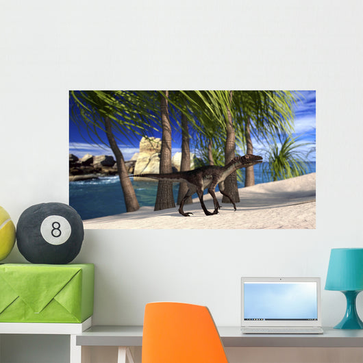 Utahraptor Walking along Shore Wall Decal