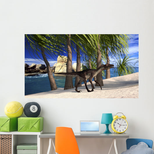 Utahraptor Walking along Shore Wall Decal