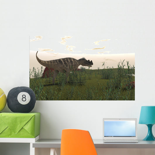 Ceratosaurus Hunting Prehistoric Grasslands Wall Decal Design 2