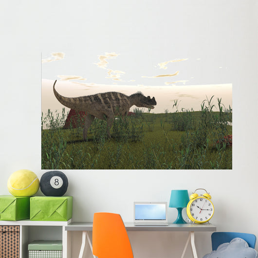 Ceratosaurus Hunting Prehistoric Grasslands Wall Decal Design 2