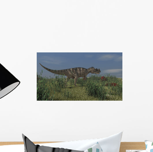 Ceratosaurus Hunting Prehistoric Grasslands Wall Decal Design 1