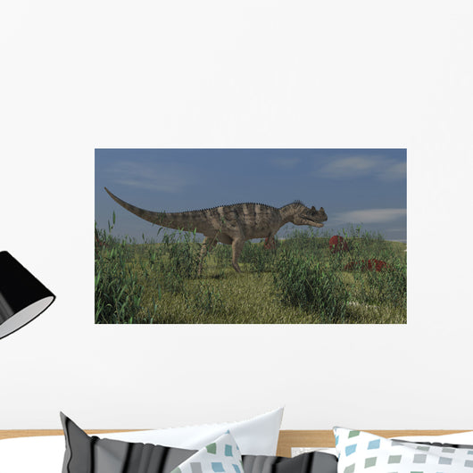 Ceratosaurus Hunting Prehistoric Grasslands Wall Decal Design 1