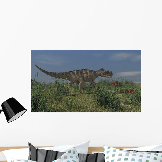 Ceratosaurus Hunting Prehistoric Grasslands Wall Decal Design 1