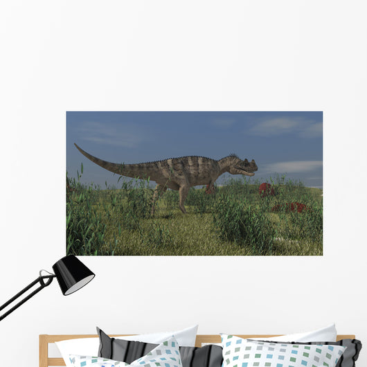 Ceratosaurus Hunting Prehistoric Grasslands Wall Decal Design 1