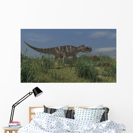 Ceratosaurus Hunting Prehistoric Grasslands Wall Decal Design 1