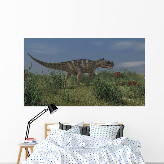 Ceratosaurus Hunting Prehistoric Grasslands Wall Decal Design 1