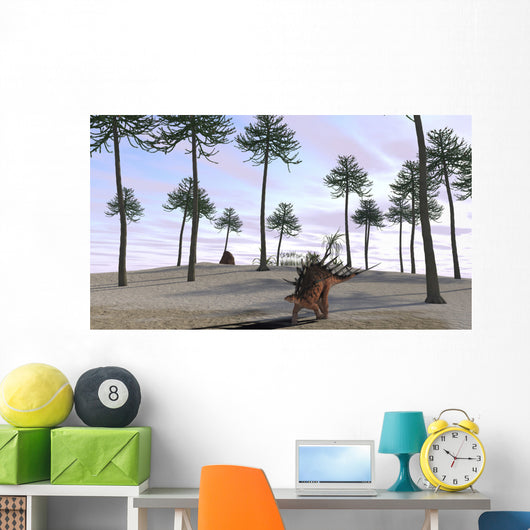Kentrosaurus Roaming Prehistoric Landscape Wall Decal