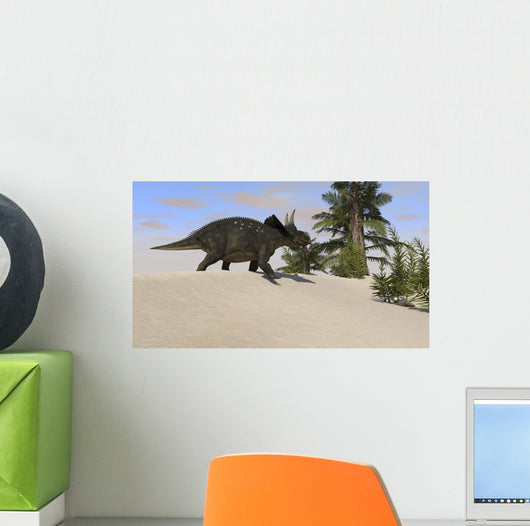 Triceratops Walking along Prehistoric Wall Decal Design 1