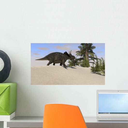 Triceratops Walking along Prehistoric Wall Decal Design 1