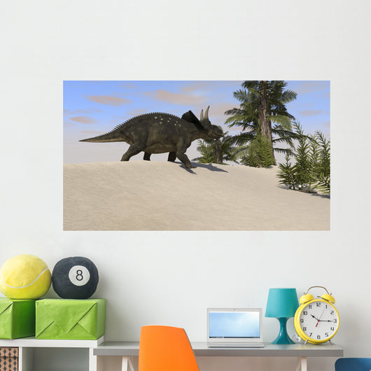 Triceratops Walking along Prehistoric Wall Decal Design 1
