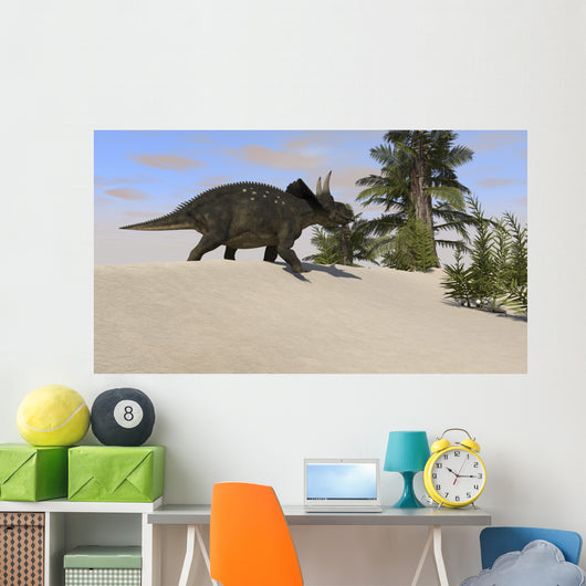 Triceratops Walking along Prehistoric Wall Decal Design 1