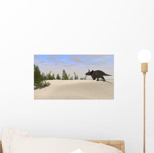 Triceratops Roaming Prehistoric Landscape Wall Decal Design 2