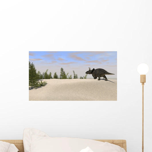 Triceratops Roaming Prehistoric Landscape Wall Decal Design 2