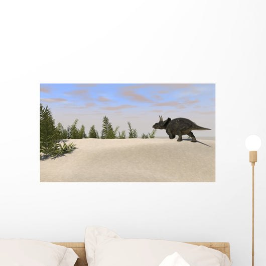 Triceratops Roaming Prehistoric Landscape Wall Decal Design 2
