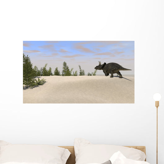 Triceratops Roaming Prehistoric Landscape Wall Decal Design 2