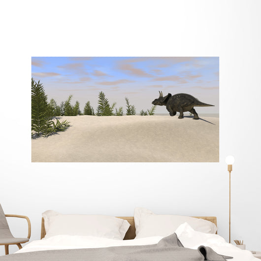 Triceratops Roaming Prehistoric Landscape Wall Decal Design 2