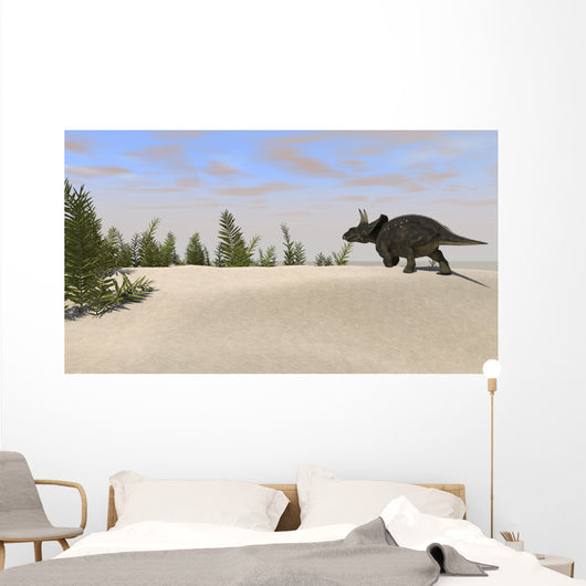 Triceratops Roaming Prehistoric Landscape Wall Decal Design 2