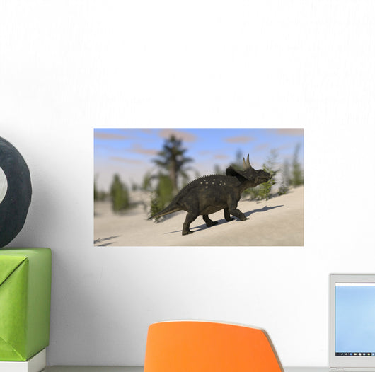 Triceratops Roaming Prehistoric Landscape Wall Decal Design 1