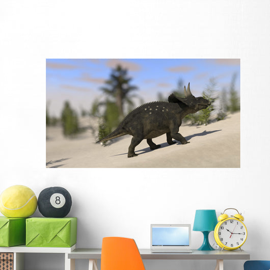 Triceratops Roaming Prehistoric Landscape Wall Decal Design 1
