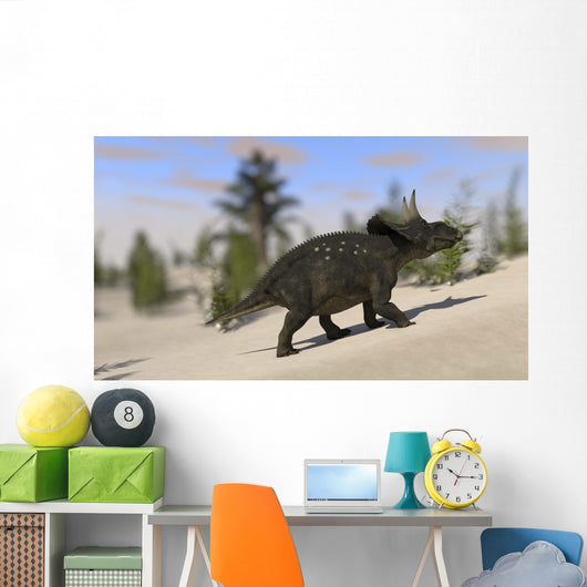 Triceratops Roaming Prehistoric Landscape Wall Decal Design 1