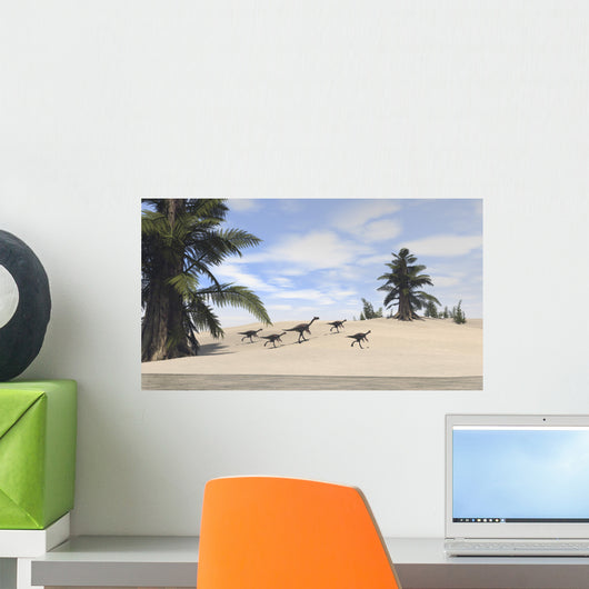 Herd Gigantoraptors Walking along Wall Decal