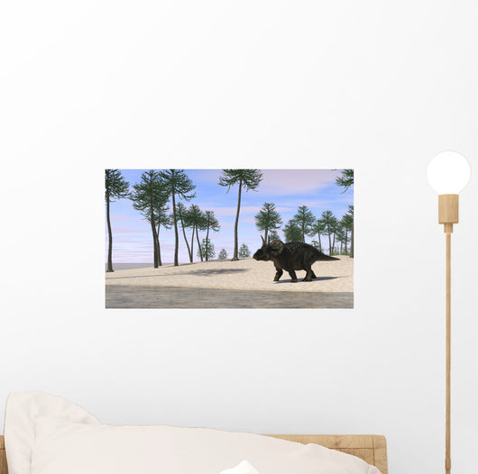 Triceratops Walking along Shoreline Wall Decal Design 1
