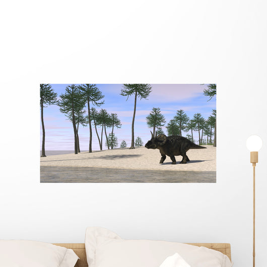 Triceratops Walking along Shoreline Wall Decal Design 1